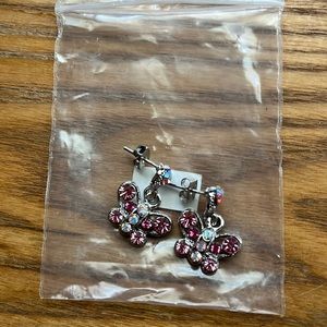 NWT pink gemstone silver butterfly earrings